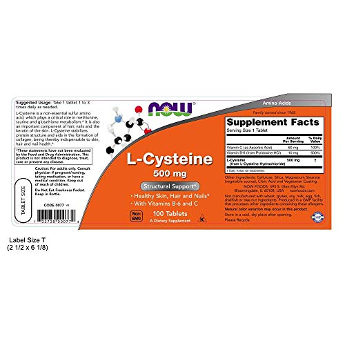 NOW L-Cysteine 500 mg,100 Tablets Supplement NOW Foods 