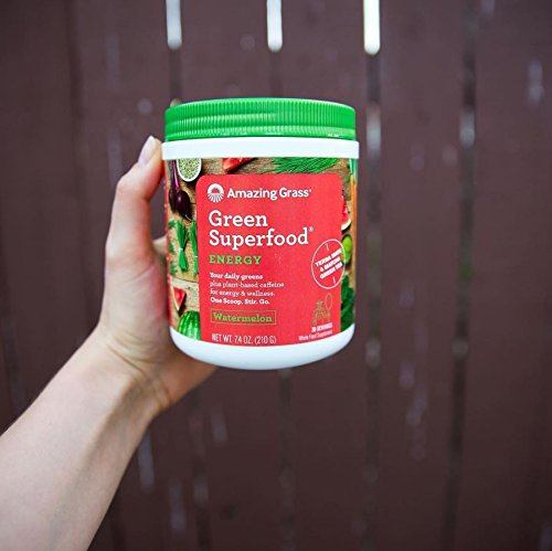 Amazing Grass Energy Green Superfood Organic Powder with Wheat Grass and Greens, Natural Caffeine with Yerba Mate and Matcha Green Tea, Flavor: Watermelon, 60 Servings Supplement Amazing Grass 