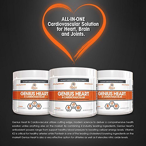 Genius Heart & Cardiovascular Health Supplement – Cholesterol Lowering Vein & Blood Pressure Support w/Grape Seed Extract, Vitamin K2 MK7 & CoQ10 – Antioxidant Energy for Men & Women,60 Veggie Pills Supplement The Genius Brand 