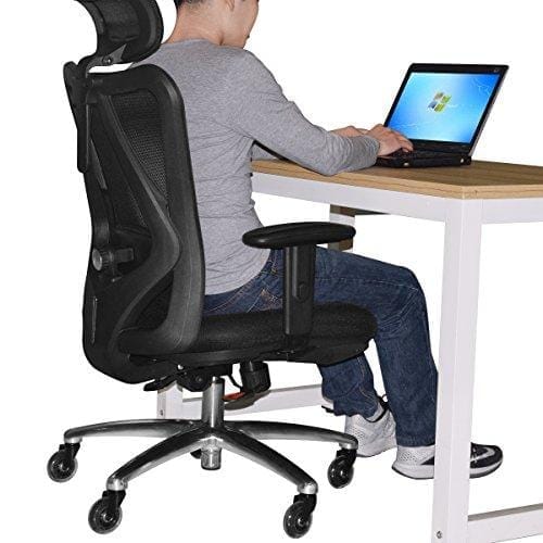 Duramont Ergonomic Adjustable Office Chair with Lumbar Support and Rollerblade Wheels - High Back with Breathable Mesh - Thick Seat Cushion - Adjustable Head & Arm Rests, Seat Height - Reclines Office Product Duramont 