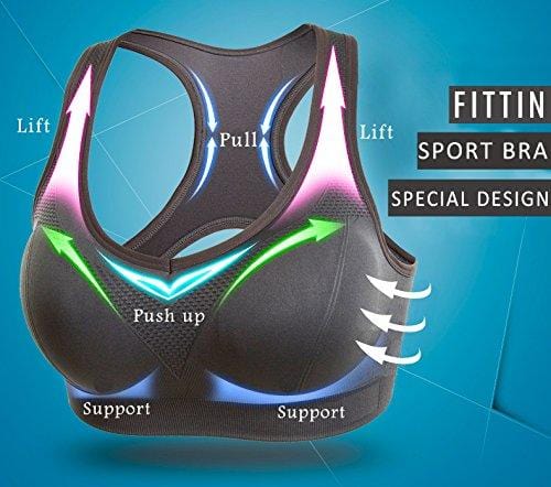FITTIN Racerback Sports Bras - Pack of 3 - Padded Seamless High Impact Support For Yoga Gym Workout Fitness, Grey/Black/Aqua, XXL Apparel FITTIN 