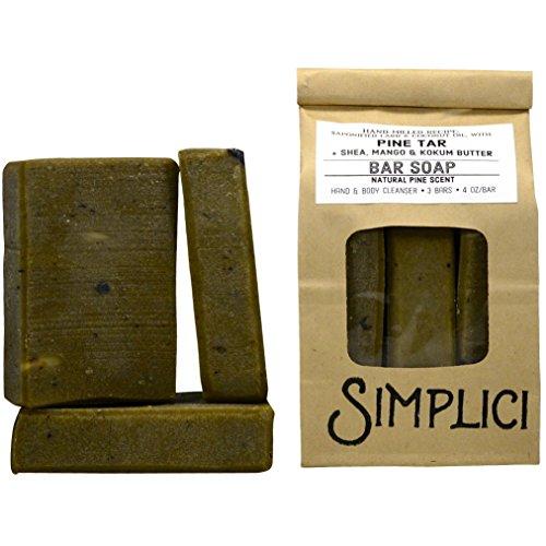Simplici Pine Tar Bar Soap - With Added Shea Butter, Mango Butter & Kokum Butter. Hand Milled, 4.0 OZ Bars (3 Count) Natural Soap Simplici 