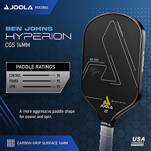 JOOLA Ben Johns Hyperion CGS 14mm Pickleball Paddle - Textured Carbon Grip Surface Technology for Spin & Control with Added Power - Polypropylene Honeycomb Core Pickleball Racket Sports JOOLA 