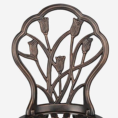 YAHEETECH 3 PCS Patio Set Tulip Design Setting Cast Bistro Table Chair Outdoor Patio Furniture, Aluminum, Antique Bronze Furniture YAHEETECH 