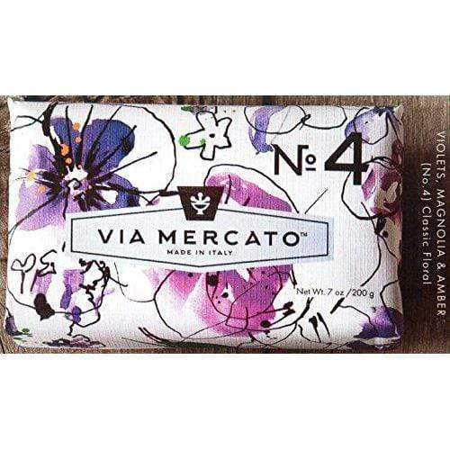 Via Mercato Italian Soap Bar (200g), No. 4 - Violets, Magnolia and Amber CASE OF 12 Natural Soap Pre de Provence 