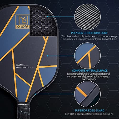 YC DGYCASI Graphite Pickleball Paddles Set of 4, 2023 USAPA Approved, Carbon Fiber Surface (CHS), Polypropylene Lightweight Honeycomb Core, 3 Indoor 3 Outdoor Pickleball, 4 Replacement Soft Grip + Bag Sports YC DGYCASI 