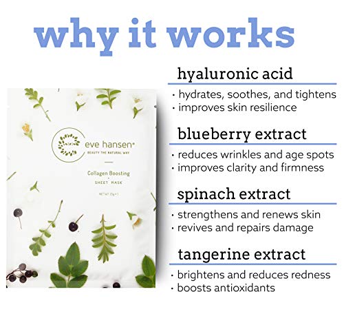 Eve Hansen Collagen Sheet Mask Set | Cruelty Free, Natural Hydrating Face Mask for Wrinkles and Dark Spots | 5X Facial Mask Sheet Face Masks Skin Care Eve Hansen 