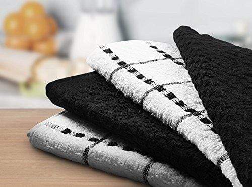 Utopia Towels Kitchen Towels (12 Pack, 15 x 25 Inch) 100% Premium Cotton - Machine Washable - Extra Soft Set of 12 Black and White Dobby Weave Dish Towels, Tea Towels, Bar Towels Towel Utopia Towels 