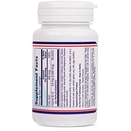 Protocol For Life Balance - Methyl B12 5,000 mcg Methylcobalamin with Folate (Folic Acid) - Supports Homocysteine Metabolism, Healthy Nervous System, Brain Function, & Digestive System - 60 Lozenges Supplement Protocol For Life Balance 