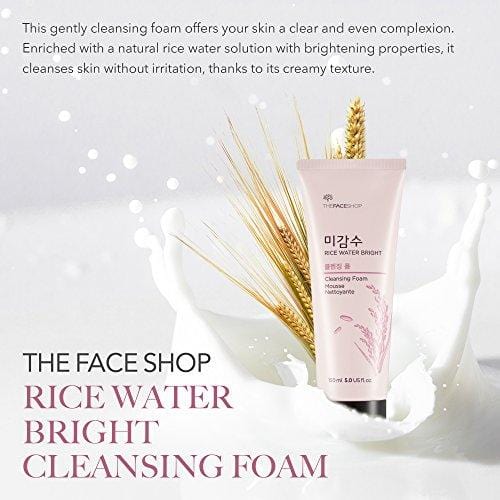 The Face Shop Foaming Facial Cleanser for Daily Face Washing, Rice Water Bright Cleansing Foam Moisturizer & Brightening Care for All Skin Types 150 mL/5 Oz Skin Care THEFACESHOP 