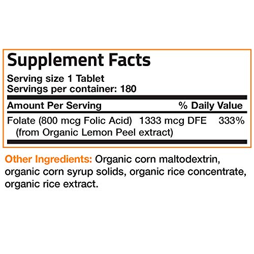 Bronson Organic Folic Acid, USDA Certified & Vegetarian, Ultimate Prenatal Vitamin, 180 Tablets Supplement Bronson 