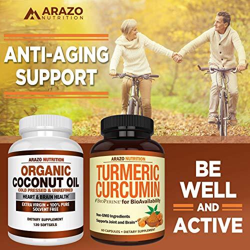 Organic Coconut Oil 2000mg - 100% EXTRA VIRGIN Cold Pressed for Weight Loss, Skin, Hair, Nails - 120 Softgel Capsules - Arazo Nutrition Supplement Arazo Nutrition 