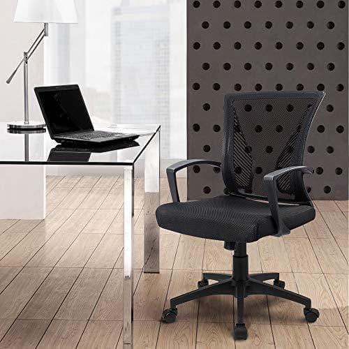 Furmax Office Mid Back Swivel Lumbar Support Desk, Computer Ergonomic Mesh Chair with Armrest (Black) Furniture Furmax 