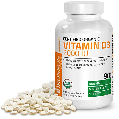 Bronson Vitamin D3 2000 IU Certified Organic Vitamin D, Non-GMO, USDA Certified, 90 Tablets Supplement Bronson 