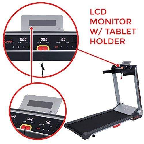 Sunny Health & Fitness No Assembly Motorized Folding Running Treadmill, 20" Wide Belt, Flat Folding & Low Profile for Portability with Speakers for USB and AUX Audio Connection - Strider, SF-T7718 Sport & Recreation Sunny Health & Fitness 