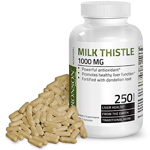 Bronson Milk Thistle 1000mg, 250 Capsules Supplement Bronson 