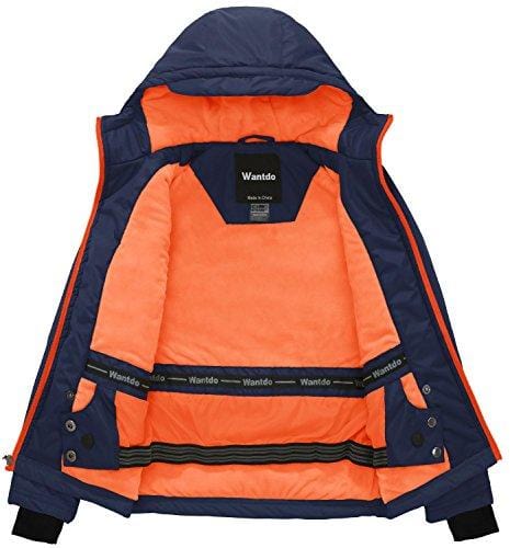 Wantdo Boy's Hooded Rain Jacket Fleece Lined Windcheater Outdoors Rain Gear(Dark Blue, 8) Ski Wantdo 