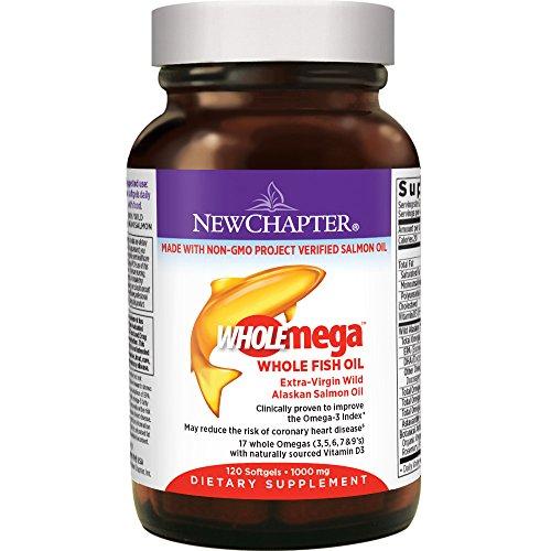 New Chapter Fish Oil Supplement - Wholemega Wild Alaskan Salmon Oil with Omega-3 + Vitamin D3 + Astaxanthin + Sustainably Caught - 120 Count New Chapter 