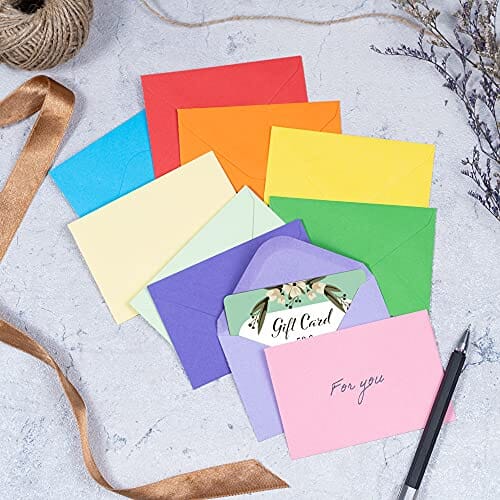 Gift Card Envelopes - Gummed 100-Count Mini Envelopes, Paper Business Card Envelopes, Bulk Tiny Envelope Pockets for Small Note Cards, 10 Colors, 4 x 2.7 Inches Office Product MATICAN 