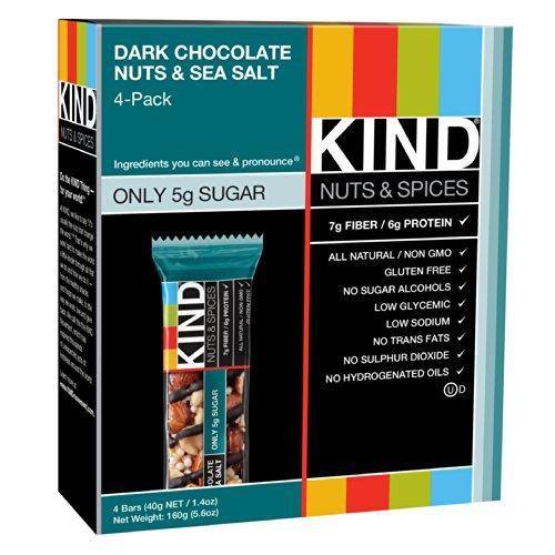Dark Chocolate Nuts & Sea Salt, Gluten Free, Low Sugar, 4 Count Food & Drink KIND 