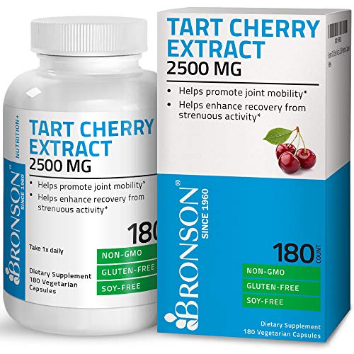 Bronson Tart Cherry Extract 2500 mg Premium Non-GMO Gluten Free Soy Free Formula Packed with Antioxidants and Flavonoids, 180 Vegetarian Capsules Supplement Bronson 
