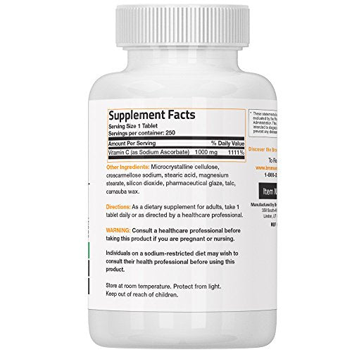 Bronson Sodium Ascorbate Premium Non GMO Non Acidic Vitamin C 1000mg, 250 Tablets Supplement Bronson 
