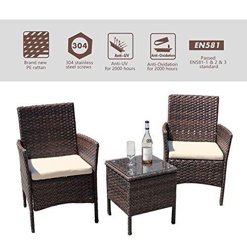 DIMAR GARDEN 3 Piece Outdoor Patio Furniture Sectional Chair Conversation Set Lawn Pool Wicker Rattan Patio Chair with Coffee Table (Mix Brown) Lawn & Patio DIMAR GARDEN 