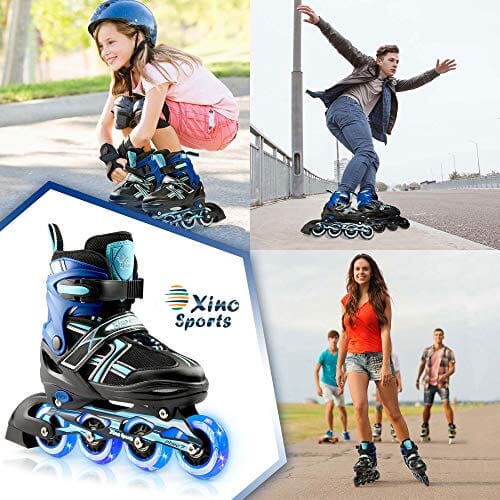 XinoSports Adjustable Children's Inline Skates for Girls & Boys with Light Up Wheels (Ages 5-20) – Roller Blades with Illuminating Wheels for Boys and Girls (Black/Aqua, Medium - 1-4) Outdoors XinoSports 