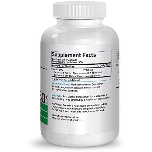 Bronson Tart Cherry Extract 2500 mg Premium Non-GMO Gluten Free Soy Free Formula Packed with Antioxidants and Flavonoids, 360 Vegetarian Capsules Supplement Bronson 