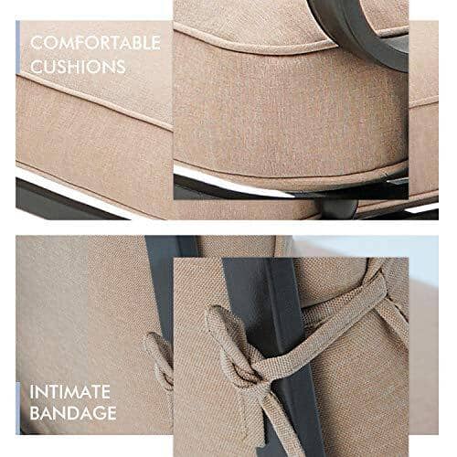 Incbruce Outdoor Patio Furniture Loveseat 2-Piece and Bistro Coffee Table Set Furniture Bench with Cushion, Lawn Front Porch Garden, Steel Frame, Brown Lawn & Patio Incbruce 