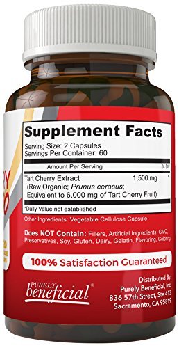 Organic Tart Cherry Capsules 6000 mg - Extra Strength, Raw, Non-GMO, 120 Capsules(Vegetarian) Supplement PURELY beneficial 