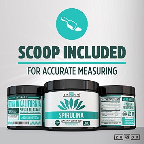 Non-GMO Spirulina Powder - Sustainably Grown in California - Highest Quality Spirulina on Earth - 100% Vegetarian, Gluten Free & Non-Irradiated - Blue Green Algae Perfect for Smoothies, Juices & More Supplement Zhou Nutrition 
