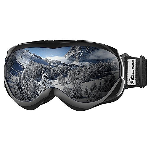 OutdoorMaster Kids Ski Goggles - Helmet Compatible Snow Goggles for Boys & Girls with 100% UV Protection (Black Frame + VLT 10% Grey Lens with REVO Silver) Ski OutdoorMaster 