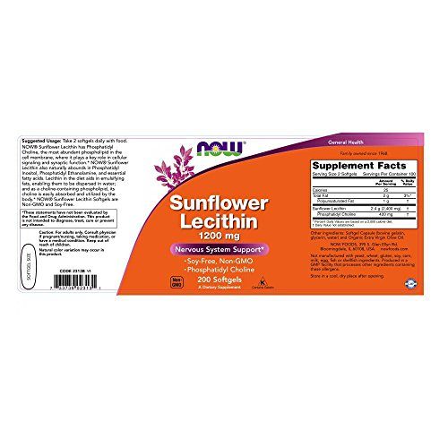 NOW Sunflower Lecithin 1200 mg,200 Softgels Supplement NOW Foods 