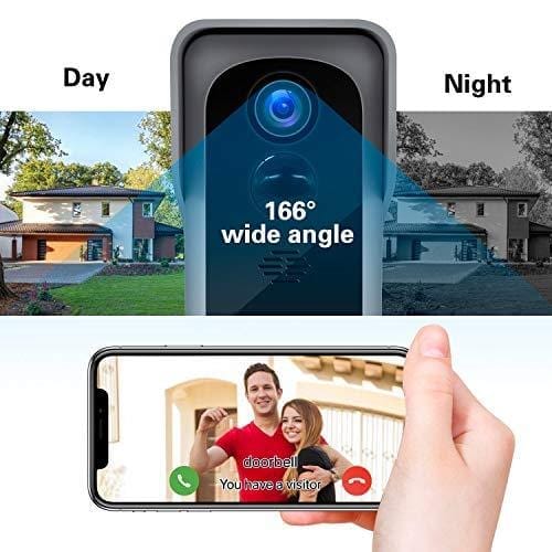 WiFi Video Doorbell Camera with Chime, Two-Way Audio, IP65 Waterproof PIR Motion Detection, Wide Angle, Wireless Door Security Battery Camera, Night Vision, Cloud Storage(optional), 32GB Pre-installed Electronics ZUMIMALL 