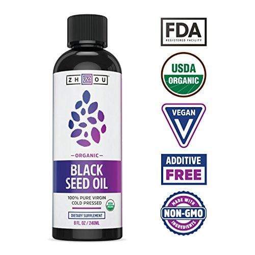 USDA Certified Organic Black Seed Oil - 100% Virgin, Cold Pressed Source of Omega 3 6 9 - Nigella Sativa Black Cumin - Super Antioxidant for Immune Support, Joints, Digestion, Hair & Skin, 8oz Supplement Zhou Nutrition 