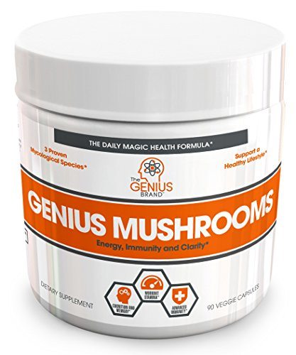 Genius Mushroom – Lions Mane, Cordyceps and Reishi – Immune System Booster & Nootropic Brain Supplement – Wellness Formula for Natural Energy, Stress Relief, Memory & Liver Support, 90 Veggie Pills Supplement The Genius Brand 