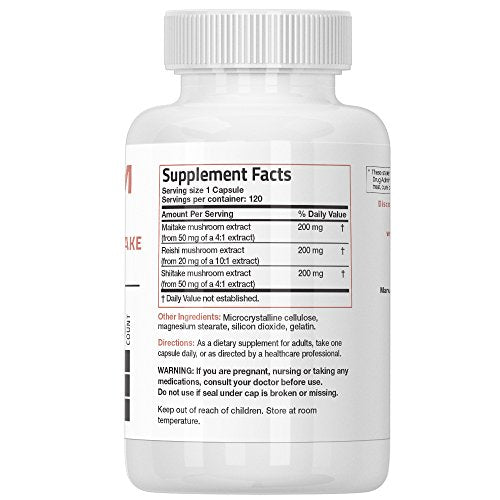 Bronson Mushroom Complex, Maitake - Reishi - Shitake 600mg, 120 Capsules Supplement Bronson 
