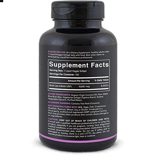 High Potency Biotin (10,000mcg) with Organic Coconut Oil | Supports Healthy Hair,Skin & Nails | Non-GMO Verified & Vegan Certified |120 Veggie-Softgels Supplement Sports Research 