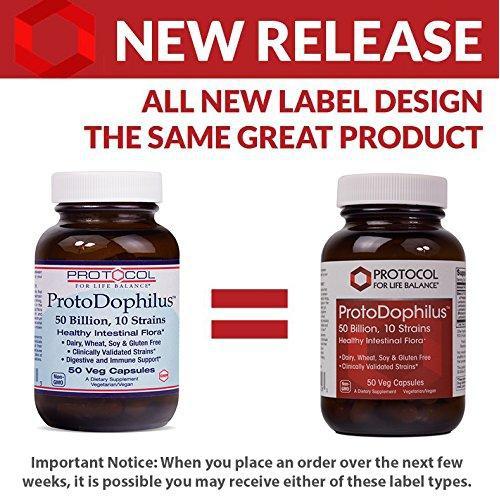 Protocol For Life Balance - ProtoDophilus™ - 50 Billion, 10 Strains - Healthy Intestinal Probiotic Flora to Support Digestive Function and Immune Health - 50 Veg Capsules Supplement Protocol For Life Balance 