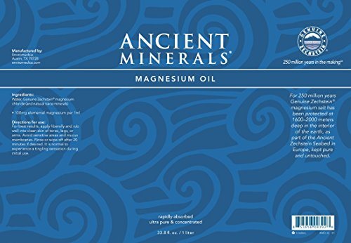 Ancient Minerals Magnesium Oil Spray Bottle of Pure Genuine Zechstein Magnesium Chloride - Topical Magnesium Supplement for Skin Application and Dermal Absorption (33.8oz) Supplement Ancient Minerals 