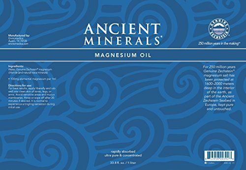 Ancient Minerals Magnesium Oil Spray Bottle of Pure Genuine Zechstein Magnesium Chloride - Topical Magnesium Supplement for Skin Application and Dermal Absorption (33.8oz) Supplement Ancient Minerals 