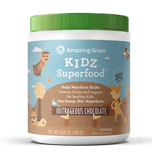 Amazing Grass, Kidz Superfood, Outrageous Chocolate, 30 Servings, 6.35 Oz, Greens, Fruits, Veggies, Probiotics, Organic Wheat Grass, Organic Carrot, Spinach, Broccoli, Vitamin A Supplement Amazing Grass 
