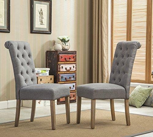 Roundhill Furniture Habit Grey Solid Wood Tufted Parsons Dining Chair (Set of 2), Gray Furniture Roundhill Furniture 