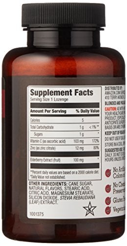 Amazon Elements Elderberry Complex, 60 Berry Flavored Lozenges, Elderberry 100mg, Vitamin C 103mg, Zinc 12mg, up to a 2 month supply Supplement Amazon Elements 