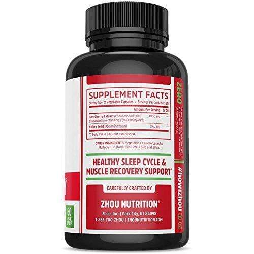 Tart Cherry Extract Capsules with Celery Seed - Advanced Uric Acid Cleanse for Joint Comfort, Healthy Sleep Cycles and Muscle Recovery - Potent Polyphenols Supplement - 60 Veggie Capsules Supplement Zhou Nutrition 