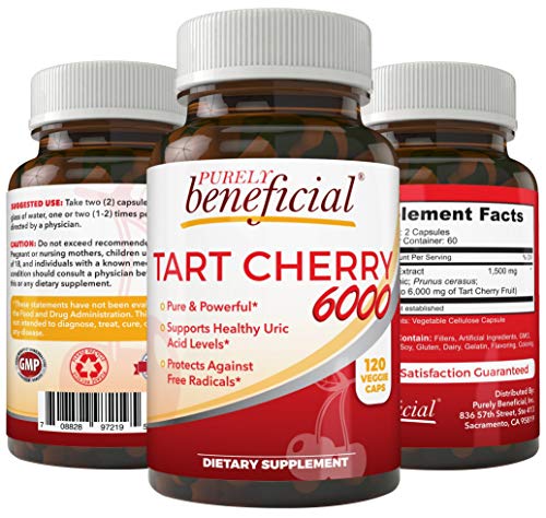 Organic Tart Cherry Capsules 6000 mg - Extra Strength, Raw, Non-GMO, 120 Capsules(Vegetarian) Supplement PURELY beneficial 