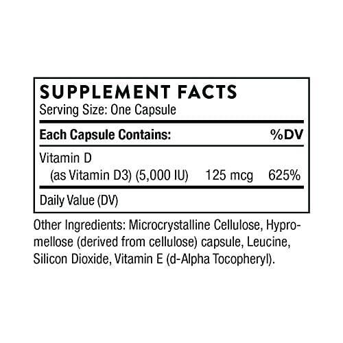 Thorne Research - Vitamin D-5000 - Vitamin D3 Supplement (5,000 IU) for Healthy Bones and Muscles- NSF Certified for Sport - 60 Capsules Supplement Thorne Research 