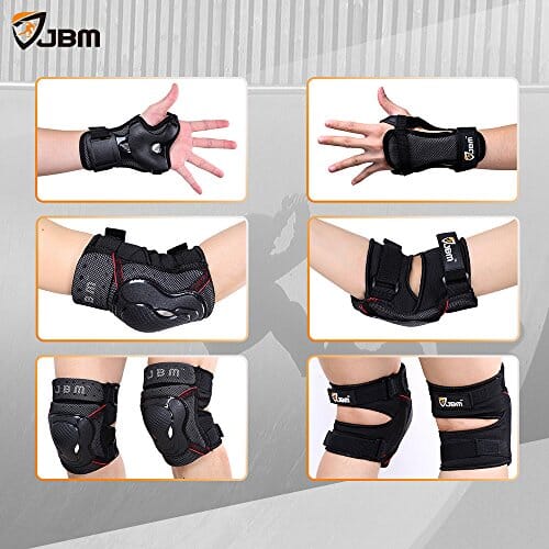 JBM Adult BMX Bike Knee Pads and Elbow Pads with Wrist Guards Protective Gear Set for Biking, Riding, Cycling and Multi Sports： Scooter, Skateboard, Bicycle (Black, Adult) Outdoors JBM international 