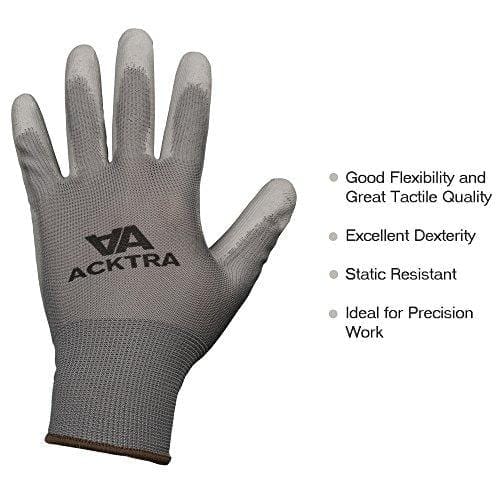 ACKTRA Ultra-Thin Polyurethane (PU) Coated Nylon Safety WORK GLOVES 12 Pairs, Knit Wrist Cuff, for Precision Work, for Men & Women, WG002 Black Polyester, Black Polyurethane, Medium Tools ACKTRA 